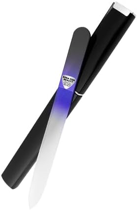 Bona Fide Beauty Glass Nail File with Hardcase, 1Piece Manicure Glass Fingernail Files in Black Cobalt. Made in the EU. Strong Reusable Nail Files