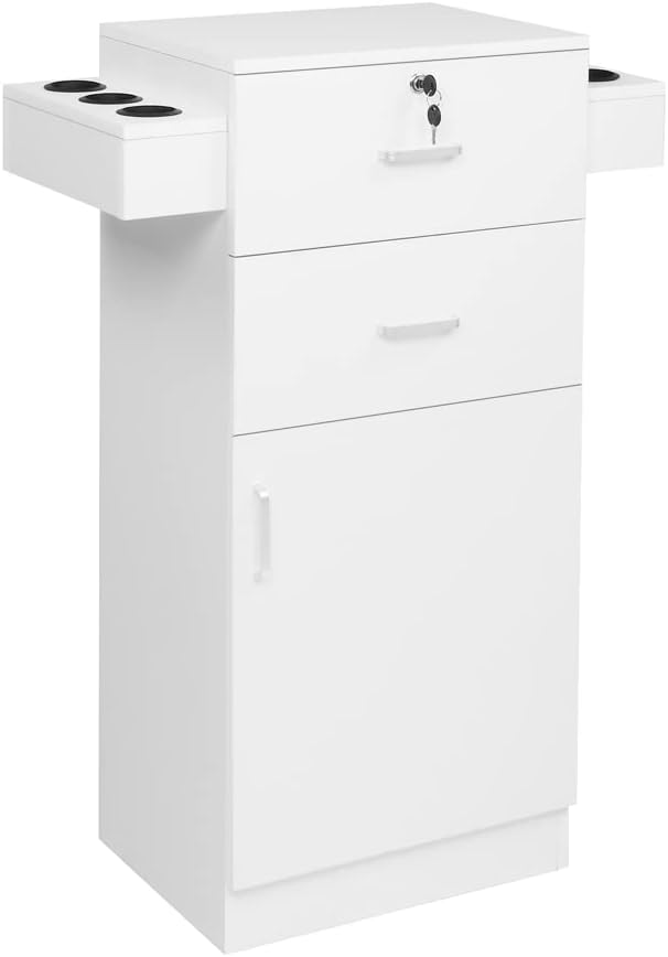 Modern Styling Station for Hair Stylist,Wooden Hair Salon Station Storage Cabinet,Beauty Salon Storage Equipment,Beauty Spa Tool Organizer,with Drawers,for Barber Shop, Home, Bathroom (White)