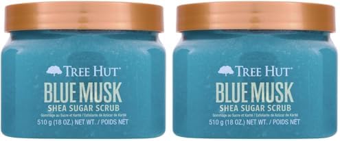 Tree Hut Blue Musk Shea Sugar Scrub, Exfoliating, Hydrating & Moisturizing Body Scrub with Shea Butter & Nourishing Essential Oils, Smooth & Soften Skin, 18 oz (Pack of 2) by TreeHut