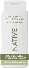Native Clean Body Wash, Gentle & pH-balanced for Sensitive Skin, 24-Hr Freshness for Men & Women, Vegan & Cruelty-Free, Free of Sulfates & Parabens, Balsam & White Woods, 18 Fl Oz (Pack of 6) by Native