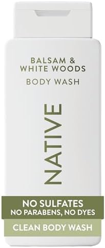 Native Clean Body Wash, Gentle & pH-balanced for Sensitive Skin, 24-Hr Freshness for Men & Women, Vegan & Cruelty-Free, Free of Sulfates & Parabens, Balsam & White Woods, 18 Fl Oz (Pack of 6) by Native
