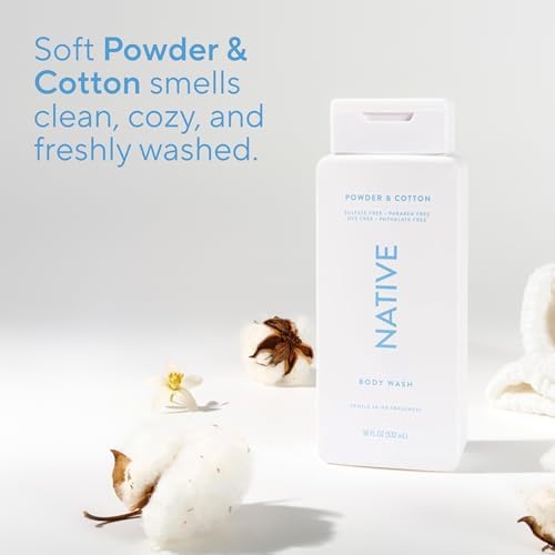 Native Clean Body Wash, Gentle & pH-balanced for Sensitive Skin, 24-Hr Freshness for Men & Women, Vegan & Cruelty-Free, Free of Sulfates & Parabens, Powder & Cotton, 18 fl oz - Image 5