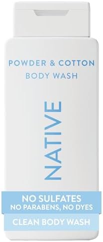 Native Clean Body Wash, Gentle & pH-balanced for Sensitive Skin, 24-Hr Freshness for Men & Women, Vegan & Cruelty-Free, Free of Sulfates & Parabens, Powder & Cotton, 18 fl oz by Native