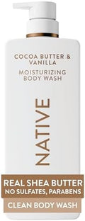 Native Moisturizing Body Wash, Clean & Gentle 24-Hour Hydration with Shea Butter, for Sensitive and Dry Skin, for Women & Men, Sulfate-free, Paraben-free, Cocoa Butter & Vanilla, 22 fl oz by Native
