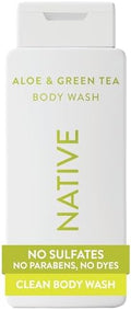 Native Clean Body Wash, Gentle & pH-balanced for Sensitive Skin, 24-Hr Freshness for Women & Men, Vegan & Cruelty-Free, Free of Sulfates, Parabens & Phthalates, Aloe & Green Tea, 18 Fl Oz (Pack of 6) by Native