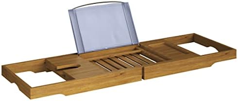 Bathtub Tray - Natural Acacia Wood Bath Tray with Wine Glass Holder, Book, Phone, or Tablet Rest - Expandable Bathtub Accessories by Home-Complete by Home-Complete