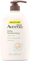 Aveeno Daily Moisturizing Body Wash for Women and Men for Dry & Sensitive Skin, Paraben, Soap & Dye-Free, Gentle Shower Cleanser, Dermatologist Recommended Brand, Lightly Scented, 33 Fl Oz (Pack of 3) by Aveeno