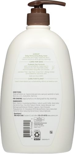 Aveeno Daily Moisturizing Body Wash for Women and Men for Dry & Sensitive Skin, Paraben, Soap & Dye-Free, Gentle Shower Cleanser, Dermatologist Recommended Brand, Lightly Scented, 33 Fl Oz (Pack of 3) - Image 3
