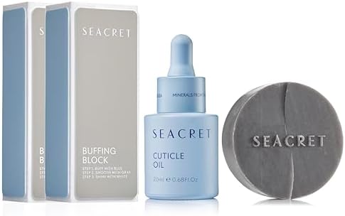 SEACRET Minerals From the Dead Sea Luxury Hand and Nail Care Spa Bundle - Mud Bar Soap (4.4 oz), Cuticle Oil (20 mL), Nail Buffing Block (Pack of 2) - 3-Piece Set by Unknown