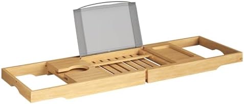 Bamboo Bathtub Caddy Tray with Extending Wood Sides -Fits Any Bath, Hot Tub and Jacuzzi by Home-Complete