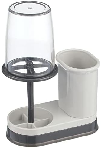 mDesign Plastic Toothpaste and Toothbrush Holder Center with Cup/Cover - Organizer for Bathroom Vanity Countertop - Holds Paste, Floss, Accessories - Hyde Collection - Light Gray/Charcoal - Image 3