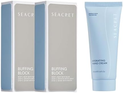 SEACRET Minerals Professional Nail Buffing Block and Hand Cream, 3.4 Fl Oz / 100 ml, 2-Piece Set by Unknown