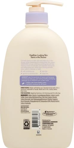 Aveeno Stress Relief Body Wash for Women, Calming Lavender Scent & Prebiotic Oat, Cleanser for Sensitive Dry Skin, Paraben, Dye & Soap-Free, 33 Fl Oz (Pack of 6)