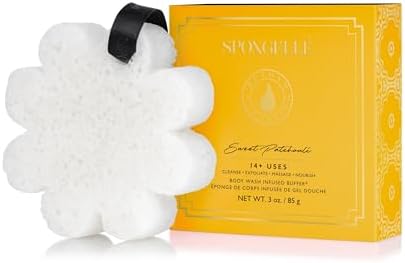 Spongellé Sweet Patchouli Wild Flower Bath Sponge with Box for Mothers Day Gift | Built-in Body Wash & Body Scrubber, Shower Loofah Sponge for Women | 14+ uses by Spongell%C3%A9