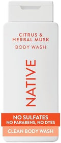 Native Clean Body Wash, Gentle & pH-balanced for Sensitive Skin, 24-Hr Freshness for Men & Women, Vegan & Cruelty-Free, Free of Sulfates & Parabens, Citrus & Herbal Musk, 18 fl oz by Native