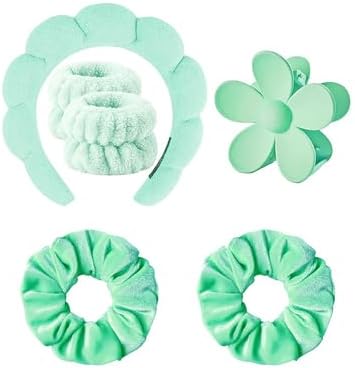 Spa Headband Set Washing and makeup sponge hair hoop suit bath towel cloth for cleaning the face or bath beam. (Green, Average code) by Pezlun