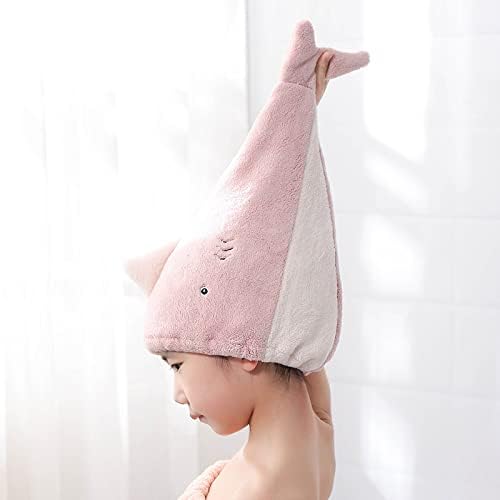Hair Drying Towel for Kids Girls, Cute Cartoon Absorbent Quick Drying Bath Wrap Set for Bathing, Spa, Swimming Pool, Soft Microfiber Cap for Curly Long & Wet Hair, Pink