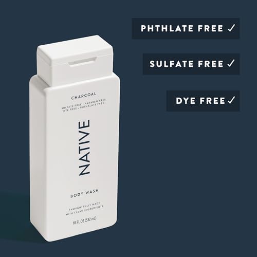 Native Clean Body Wash, Gentle & pH-balanced for Sensitive Skin, 24-Hr Freshness for Men & Women, Vegan & Cruelty-Free, Free of Sulfates & Parabens, Charcoal, 18 fl oz - Image 3