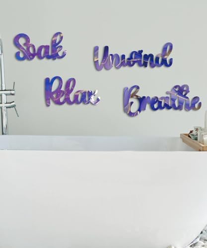 Putuo Decor Purple Bathroom Decor,Modern Purple Style Wall Art, Relax Soak Unwind Breathe Bathroom Accessories for Bedroom Living Room Kitchen - Image 6