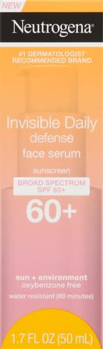 Neutrogena Invisible Daily Defense Broad Spectrum SPF 60, Antioxidants for Skin Glow, Hydrating Face Sunscreen Serum, Water Resistant (80 minutes), Oil-Free, Fragrance Free, Non Comedogenic, 1.7 Fl Oz