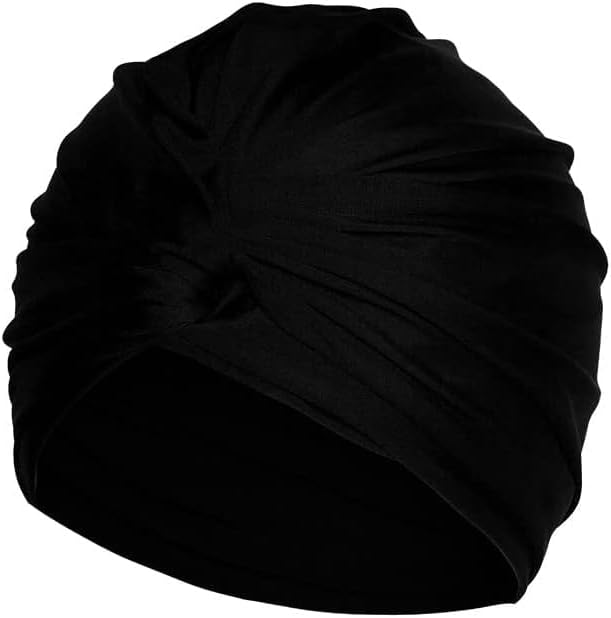 Pleated Fabric Swimming Cap Women Ladies Long Hair Swim Cap Ear Protecting Bathing Cap Elastic Polyester Turban Swim Hat Shower Cap for Beach Spa Non Waterproof, Twisted Beanie Cap Sleep Hat