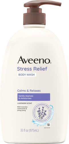 Aveeno Stress Relief Body Wash for Women, Calming Lavender Scent & Prebiotic Oat, Cleanser for Sensitive Dry Skin, Paraben, Dye & Soap-Free, 33 Fl Oz (Pack of 6)