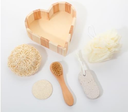 5Pcs Bath Shower Set in Heart Wooden Trinket Box Hair Brush for Women,Birthday Gifts,Bath & Shower Spa Basket Gift Set for Women for Body Back Legs and Foot,Gift for Mom - Image 5