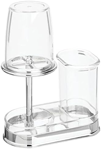 mDesign Plastic Toothpaste and Toothbrush Holder Center with Cup/Cover - Organizer for Bathroom Vanity Countertop - Holds Paste, Floss, Accessories - Hyde Collection - Clear - Image 3