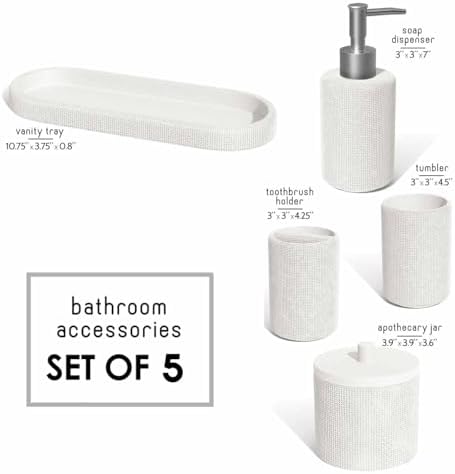 Clara Clark Bathroom Set - White Bathroom Accessories Set, 5PC Bathroom Accessory Set, Bathroom Sets with Soap Dispenser, Toothbrush Holder, Tumbler, Cotton Swab Jar & Vanity Tray - Image 2