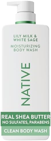 Native Moisturizing Body Wash, Clean & Gentle 24-Hour Hydration with Shea Butter, for Sensitive and Dry Skin, for Women & Men, Sulfate-free, Paraben-free, Lily Milk & White Sage, 22 fl oz by Native