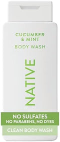 Native Clean Body Wash, Gentle & pH-balanced for Sensitive Skin, 24-Hr Freshness for Women & Men, Vegan & Cruelty-Free, Free of Sulfates, Parabens & Phthalates, Cucumber & Mint, 18 fl oz by Native