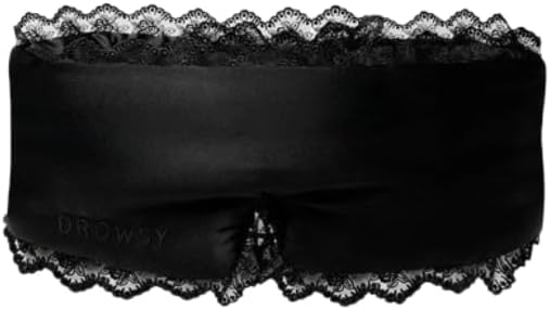 DROWSY Silk Sleep Mask. Face-Hugging, Padded Silk Cocoon for Luxury Sleep in Total Darkness. (Black Lace, 1 Count (Pack of 1))