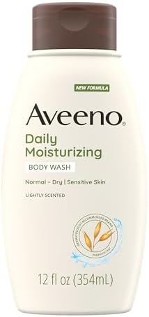 Aveeno Daily Moisturizing Body Wash with Soothing Oat, Creamy Shower Gel, Soap-Free and Dye-Free, Light Fragrance, 12 fl. oz (Pack of 4) by Aveeno