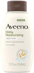 Aveeno Daily Moisturizing Body Wash with Soothing Oat, Creamy Shower Gel, Soap-Free and Dye-Free, Light Fragrance, 12 fl. oz (Pack of 4) by Aveeno