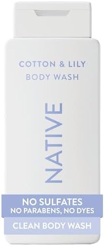 Native Clean Body Wash, Gentle & pH-balanced for Sensitive Skin, 24-Hr Freshness for Women & Men, Vegan & Cruelty-Free, Free of Sulfates, Parabens & Phthalates, Cotton & Lily, 18 Fl Oz (Pack of 6) by Native