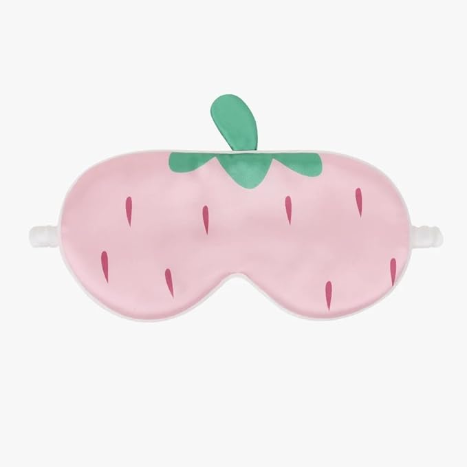 Orose Kids Silk Sleep Mask Cute Adjustable Original Design for Boys & Girls, Double-Sided Mulberry Silk, Cartoon Pattern, Toddler Eye Mask (Strawberry)