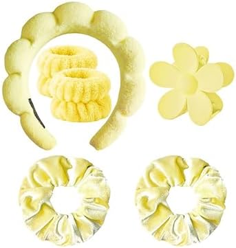 Spa Headband Set Washing and makeup sponge hair hoop suit bath towel cloth for cleaning the face or bath beam. (Yellow, Average code) by Pezlun