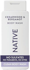Native Clean Body Wash, Gentle & pH-balanced for Sensitive Skin, 24-Hr Freshness for Men & Women, Vegan & Cruelty-Free, Free of Sulfates & Parabens, Cedarwood & Bergamot, 18 fl oz by Native