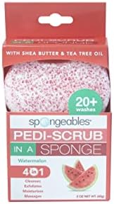 Spongeables Pedi-Scrub Foot Buffer, The Soap is in The Sponge, Contains Tea Tree Oil, Foot Exfoliating Sponge with Heel Buffer and Pedicure Oil, 20+ Washes, Watermelon Scent, 2oz Sponge, 1 Count - Image 2