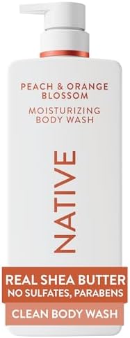 Native Moisturizing Body Wash, Clean & Gentle 24-Hour Hydration with Shea Butter, for Sensitive and Dry Skin, for Women&Men, Sulfate-free, Paraben-free, Peach & Orange Blossom, 22 Fl Oz (Pack of 6) by Native