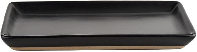 Sweet Water Decor Matte Black Stoneware Tray | Kitchen and Bathroom Dispenser Holder | Jewelry Dish | Glass Soap Holder for Bottles | Long Plate for Counter Tops | Vanity Decor