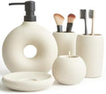 Ceramic Bathroom Accessory Set, 5 Pcs - Soap Dispenser 16 Oz, Toothbrush Cup, Toothbrush Holder, Soap Dish, Candle Holder - Beige, Boho Bathroom Sink Decor, Modern Countertop Accessories by Unknown