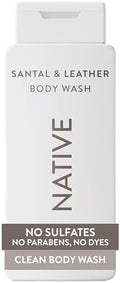 Native Clean Body Wash, Gentle & pH-balanced for Sensitive Skin, 24-Hr Freshness for Men & Women, Vegan & Cruelty-Free, Free of Sulfates & Parabens, Santal & Leather, 18 fl oz by Native