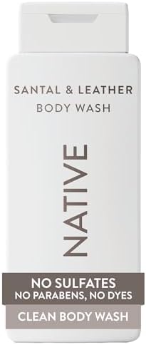 Native Clean Body Wash, Gentle & pH-balanced for Sensitive Skin, 24-Hr Freshness for Men & Women, Vegan & Cruelty-Free, Free of Sulfates & Parabens, Santal & Leather, 18 fl oz by Native
