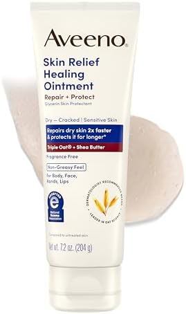 Aveeno Skin Relief Healing Ointment, for Extra Dry, Cracked & Sensitive Skin, 72-Hour Protectant with Triple Oat, Shea Butter & Glycerin, Fragrance-Free for Body, Face, Hands, Lips 7.2 oz by Aveeno