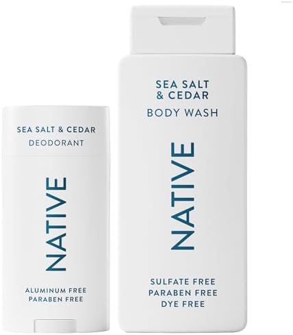 Native Natural Deodorant & Body Wash Bundle for Men Contains Naturally Derived Ingredients, Sea Salt & Cedar Scent, 2.65 oz & 18 oz (Pack of 2) by Native