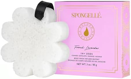 Spongellé French Lavender Wild Flower Bath Sponge with Box for Mothers Day Gift | Built-in Body Wash & Body Scrubber, Shower Loofah Sponge for Women | 14+ uses by Spongell%C3%A9