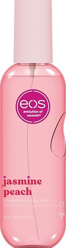 eos Cashmere Body Mist, Jasmine Peach, Body Spray for Women, Hair Mist, Floral Perfume, Moisturizing, Hyaluronic Acid, Glycerin, Vegan, Cruelty-free, 6 fl oz by eosproducts
