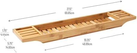 Mind Reader Bathtub Tray, Shower Organizer, Bathroom Accessory, Wood Tray, Rayon from Bamboo, 27.5" L x 5.75" Wx 1.75" H, Brown - Image 3