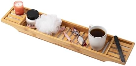 Mind Reader Bathtub Tray, Shower Organizer, Bathroom Accessory, Wood Tray, Rayon from Bamboo, 27.5" L x 5.75" Wx 1.75" H, Brown - Image 6